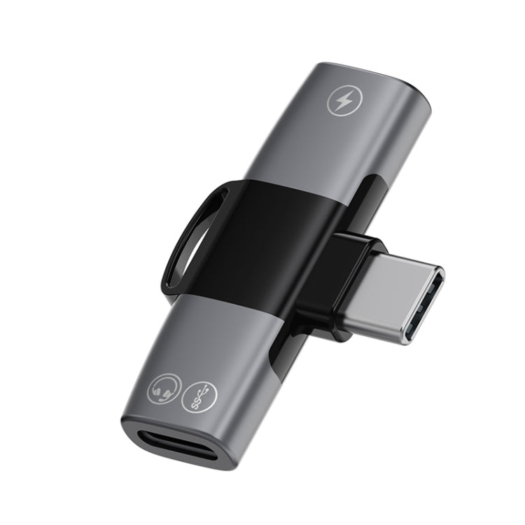 2 in 1 USB-C / Type-C to Dual USB-C / Type-C T-Type Audio Mobile Phone Charging Adapter(Tarnish)