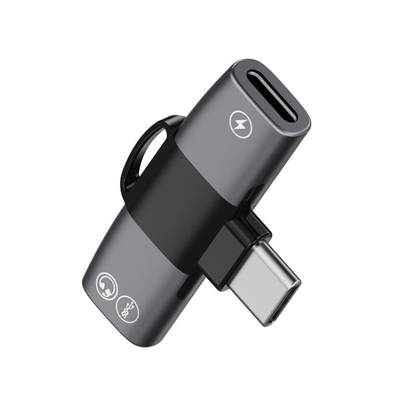 2 in 1 USB-C / Type-C to Dual USB-C / Type-C T-Type Audio Mobile Phone Charging Adapter(Tarnish)