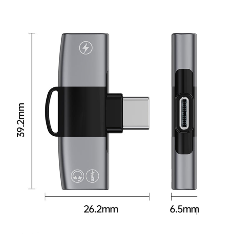 2 in 1 USB-C / Type-C to Dual USB-C / Type-C T-Type Audio Mobile Phone Charging Adapter(Tarnish)