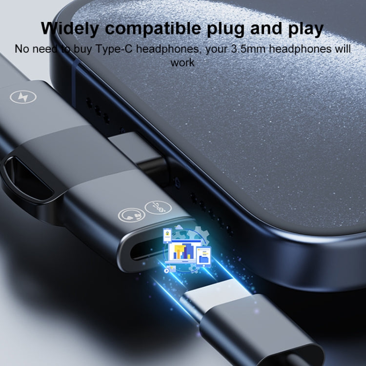 2 in 1 USB-C / Type-C to Dual USB-C / Type-C T-Type Audio Mobile Phone Charging Adapter(Tarnish)