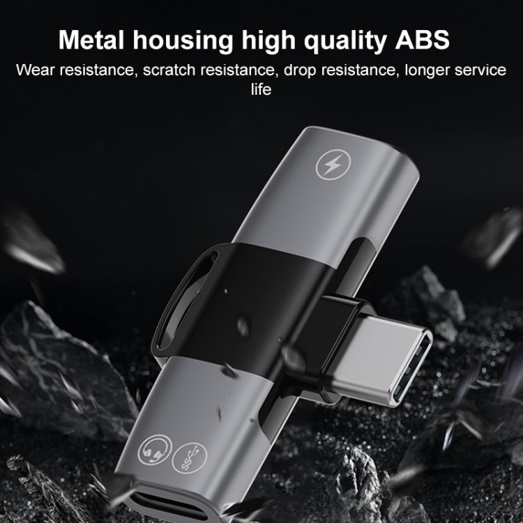 2 in 1 USB-C / Type-C to Dual USB-C / Type-C T-Type Audio Mobile Phone Charging Adapter(Tarnish)