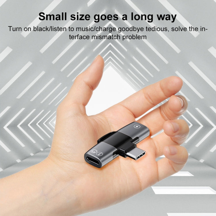 2 in 1 USB-C / Type-C to Dual USB-C / Type-C T-Type Audio Mobile Phone Charging Adapter(Tarnish)