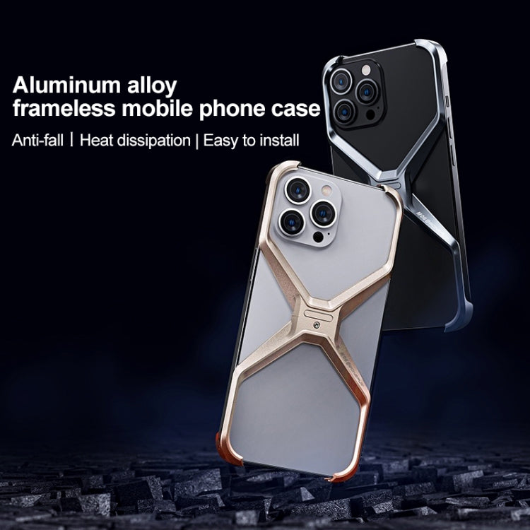 For iPhone 15 Frameless X-shaped Metal Phone Case(Titanium Gold)