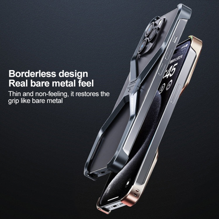 For iPhone 15 Frameless X-shaped Metal Phone Case(Titanium Gold)