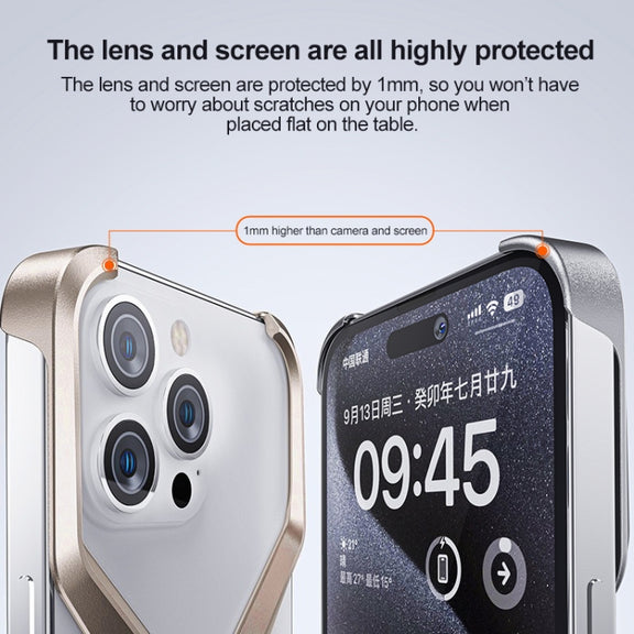 For iPhone 15 Frameless X-shaped Metal Phone Case(Titanium Gold)