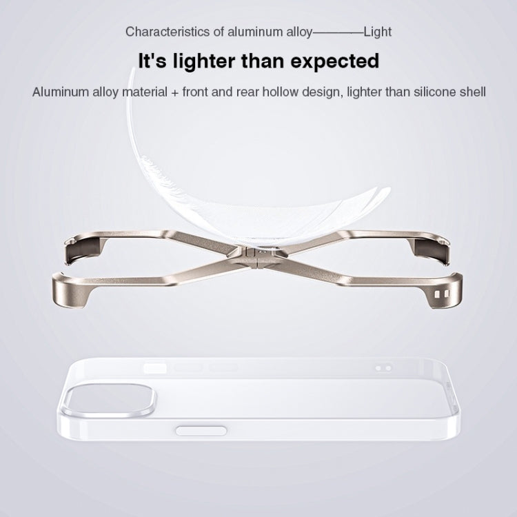 For iPhone 15 Frameless X-shaped Metal Phone Case(Titanium Gold)