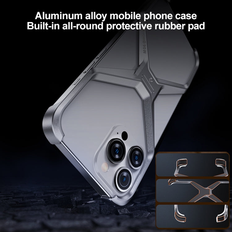 For iPhone 15 Frameless X-shaped Metal Phone Case(Titanium Gold)