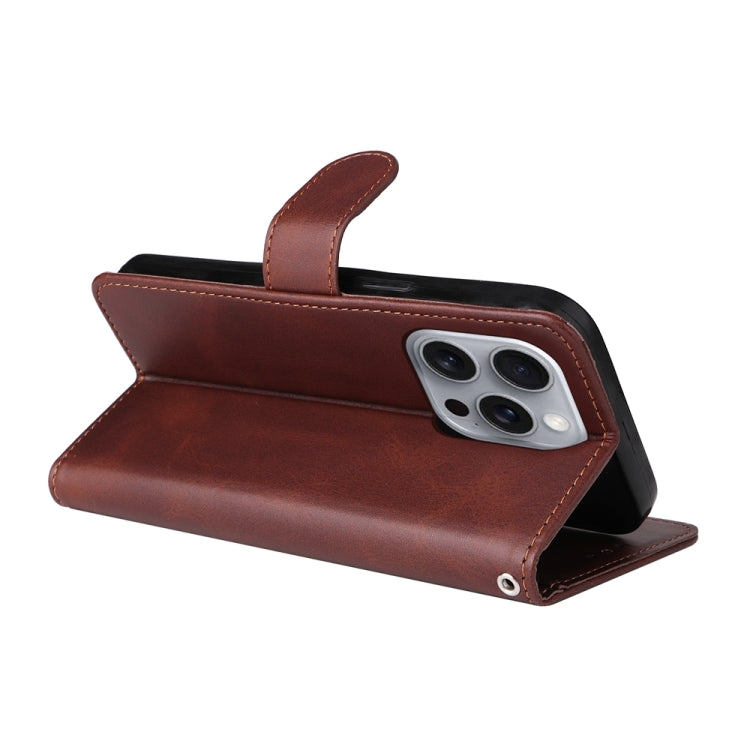 For iPhone 16 Pro Max Classic Calf Texture Flip Leather Phone Case(Brown)