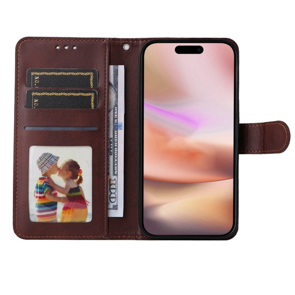 For iPhone 16 Plus Classic Calf Texture Flip Leather Phone Case(Brown)