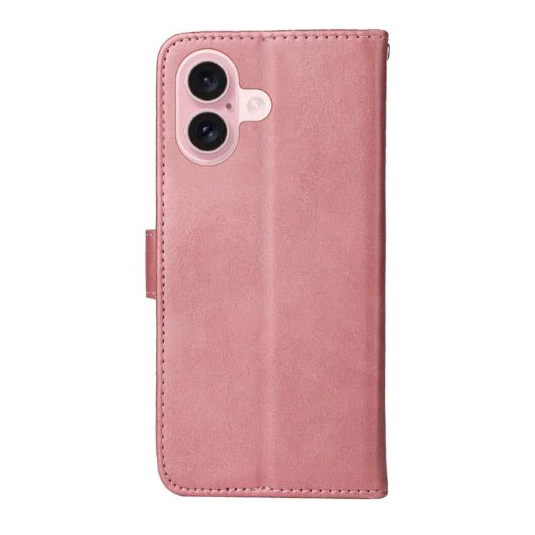 For iPhone 16 Classic Calf Texture Flip Leather Phone Case(Rose Gold)
