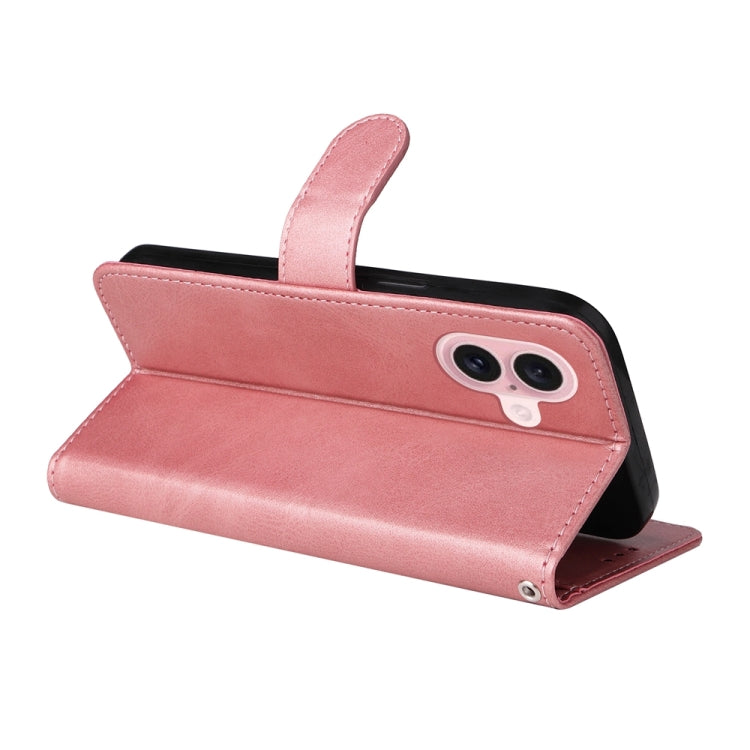 For iPhone 16 Classic Calf Texture Flip Leather Phone Case(Rose Gold)