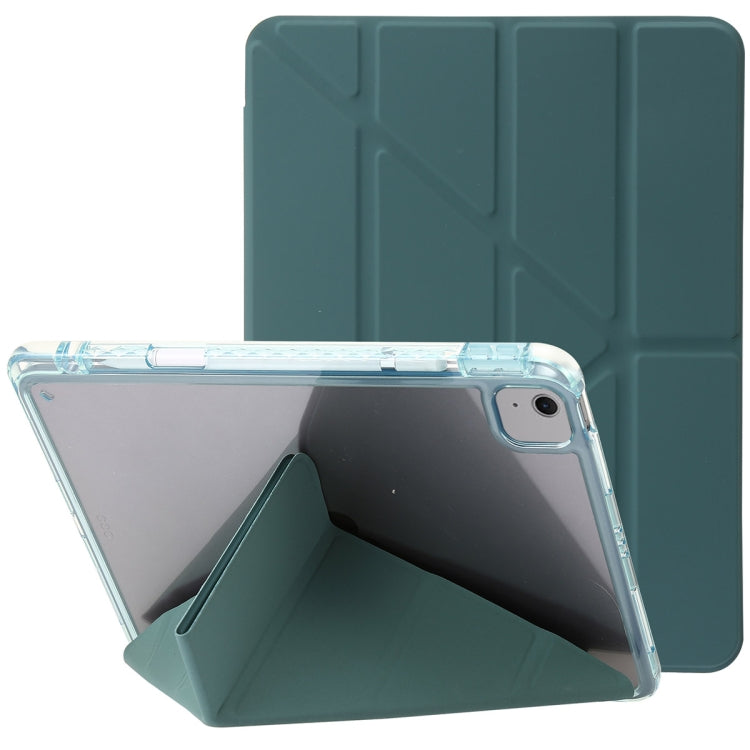 For iPad Air 13 2025 / 2024 Clear Acrylic Deformation Leather Tablet Case(Dark Green)