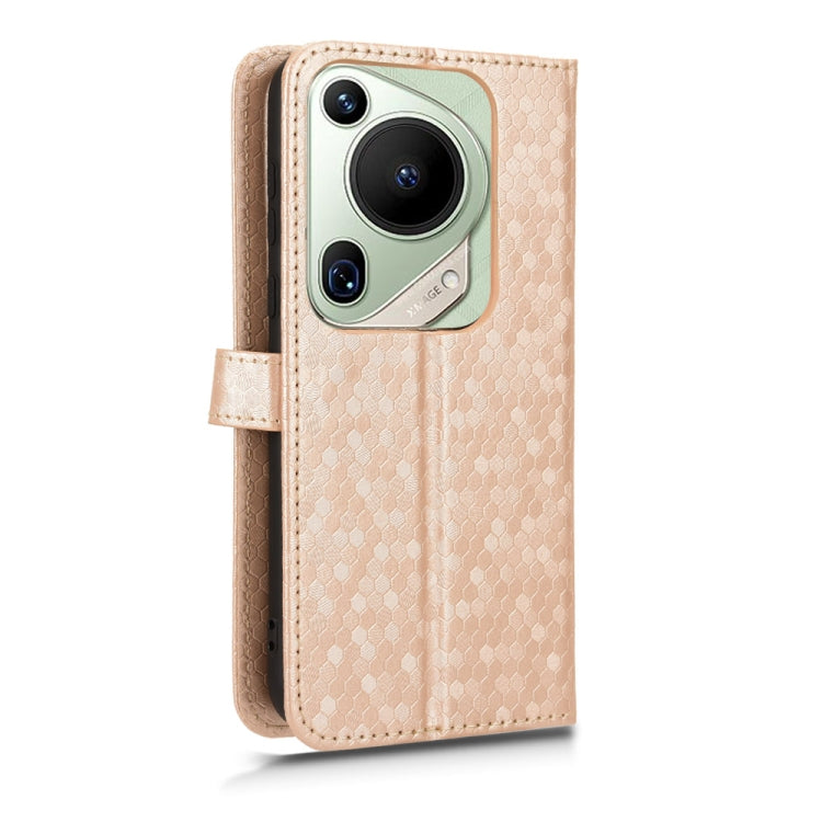 For Huawei Pura 70 Ultra Honeycomb Dot Texture Leather Phone Case(Gold)