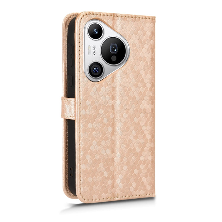 For Huawei Pura 70 Honeycomb Dot Texture Leather Phone Case(Gold)