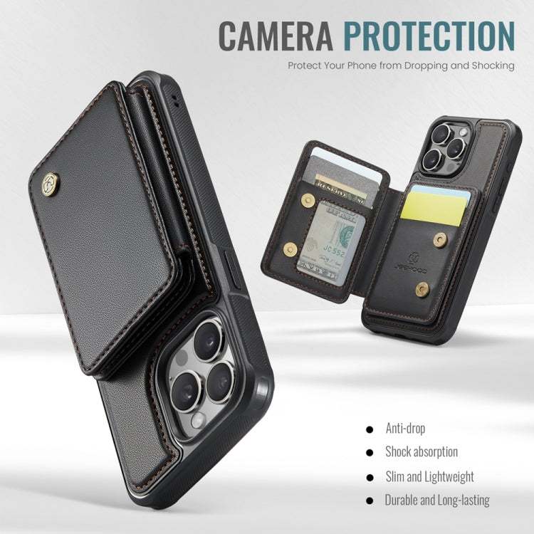 For iPhone 15 Pro Max JEEHOOD J05 Business Magnetic Style RFID Leather Phone Case(Black)