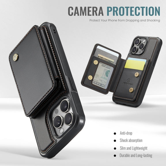 For iPhone 15 Pro Max JEEHOOD J05 Business Magnetic Style RFID Leather Phone Case(Black)