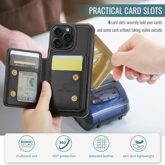 For iPhone 15 Pro Max JEEHOOD J05 Business Magnetic Style RFID Leather Phone Case(Black)