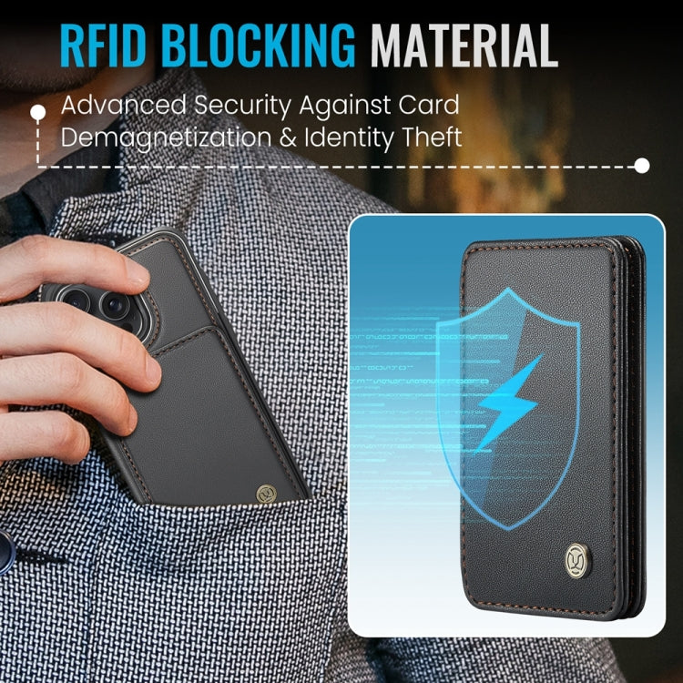 For iPhone 15 Pro Max JEEHOOD J05 Business Magnetic Style RFID Leather Phone Case(Black)