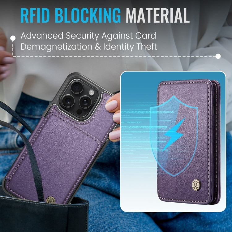 For iPhone 15 Plus JEEHOOD J05 Business Magnetic Style RFID Leather Phone Case(Purple)