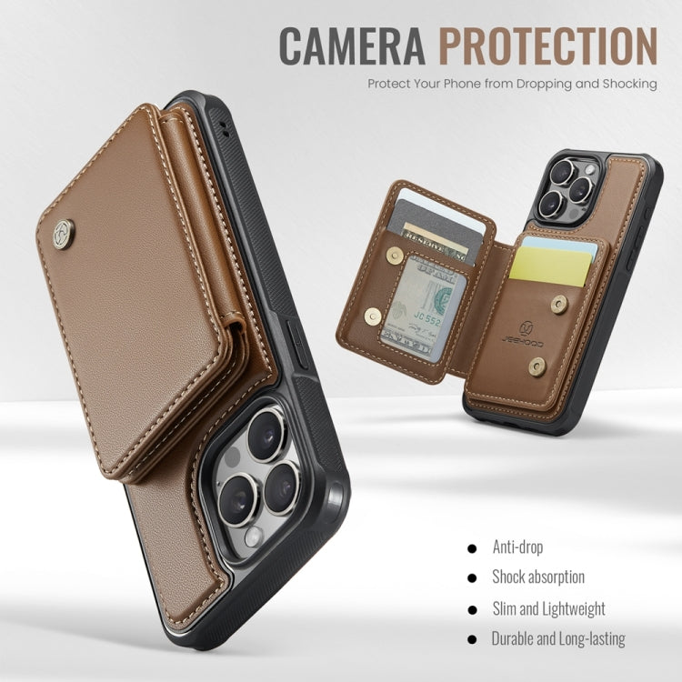 For iPhone 15 JEEHOOD J05 Business Magnetic Style RFID Leather Phone Case(Brown)