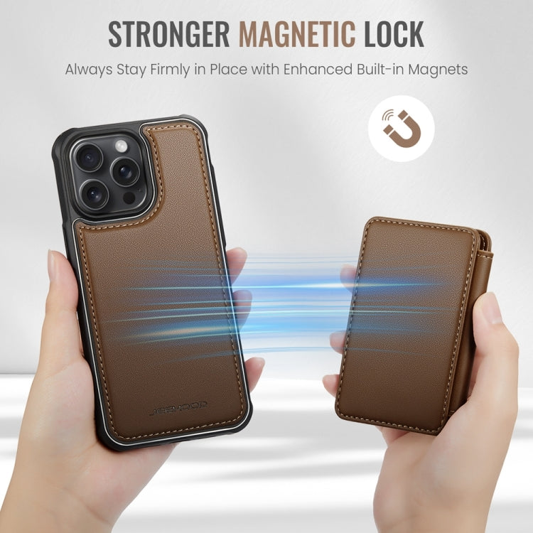 For iPhone 15 JEEHOOD J05 Business Magnetic Style RFID Leather Phone Case(Brown)