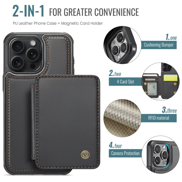 For iPhone 16 Pro Max JEEHOOD J05 Business Magnetic Style RFID Leather Phone Case(Black)