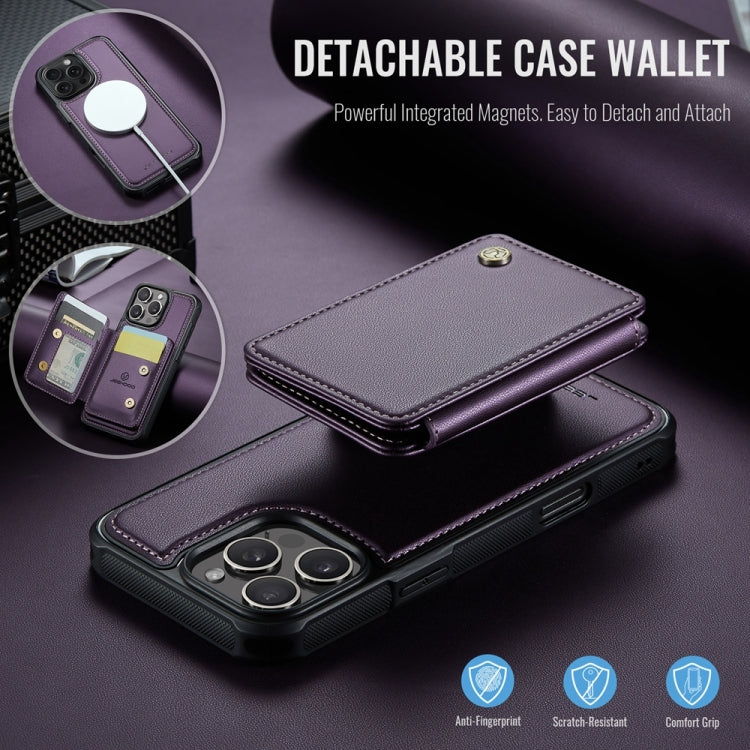 For iPhone 16 Pro Max JEEHOOD J05 Business Magnetic Style RFID Leather Phone Case(Purple)