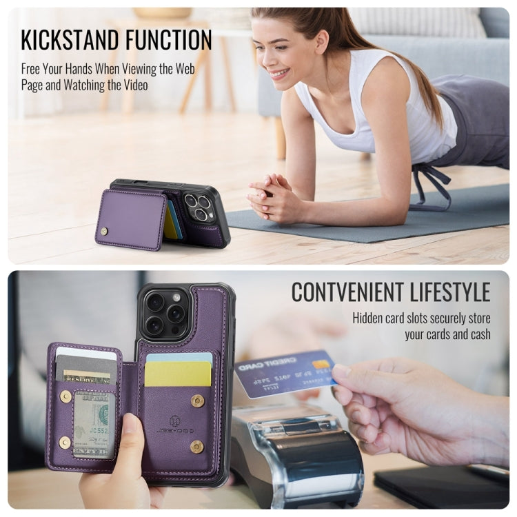 For iPhone 16 Pro Max JEEHOOD J05 Business Magnetic Style RFID Leather Phone Case(Purple)