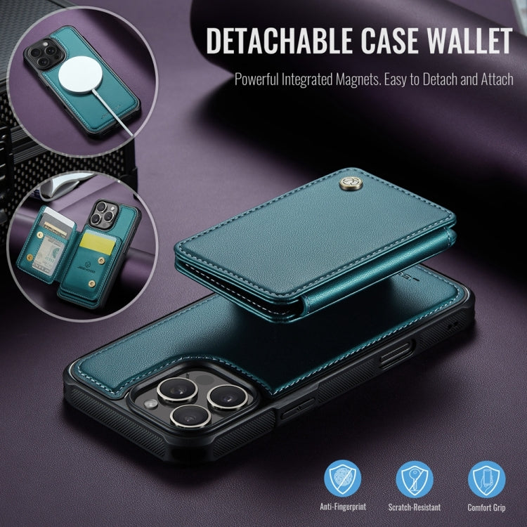 For iPhone 16 Pro Max JEEHOOD J05 Business Magnetic Style RFID Leather Phone Case(Blue Green)