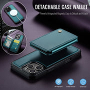For iPhone 16 Pro Max JEEHOOD J05 Business Magnetic Style RFID Leather Phone Case(Blue Green)