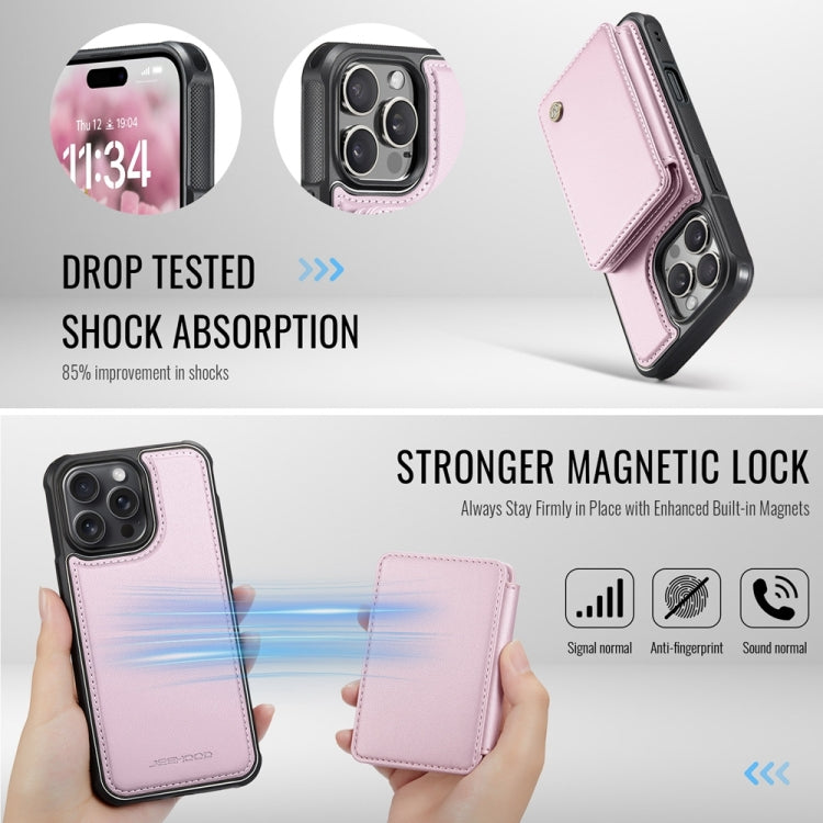 For iPhone 16 Pro Max JEEHOOD J05 Business Magnetic Style RFID Leather Phone Case(Pink)