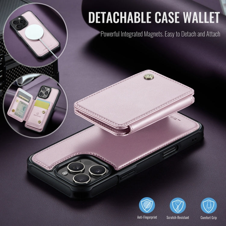 For iPhone 16 Pro Max JEEHOOD J05 Business Magnetic Style RFID Leather Phone Case(Pink)