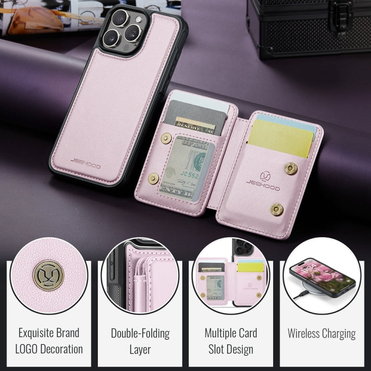 For iPhone 16 Pro Max JEEHOOD J05 Business Magnetic Style RFID Leather Phone Case(Pink)