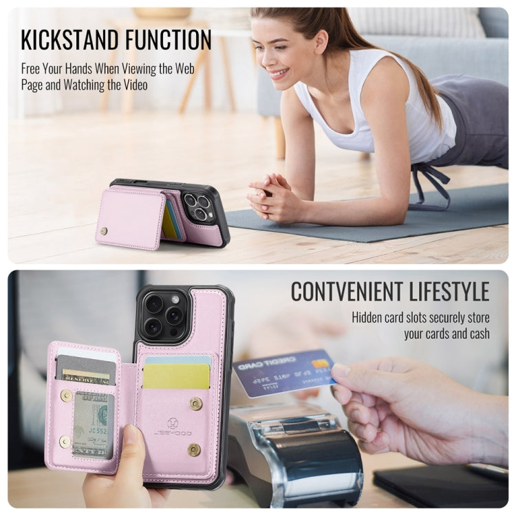 For iPhone 16 Pro Max JEEHOOD J05 Business Magnetic Style RFID Leather Phone Case(Pink)