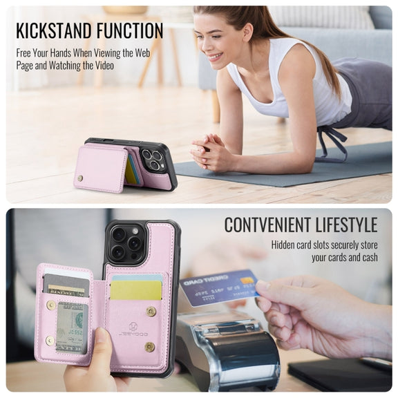 For iPhone 16 Pro Max JEEHOOD J05 Business Magnetic Style RFID Leather Phone Case(Pink)