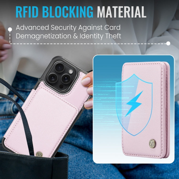 For iPhone 16 Pro Max JEEHOOD J05 Business Magnetic Style RFID Leather Phone Case(Pink)