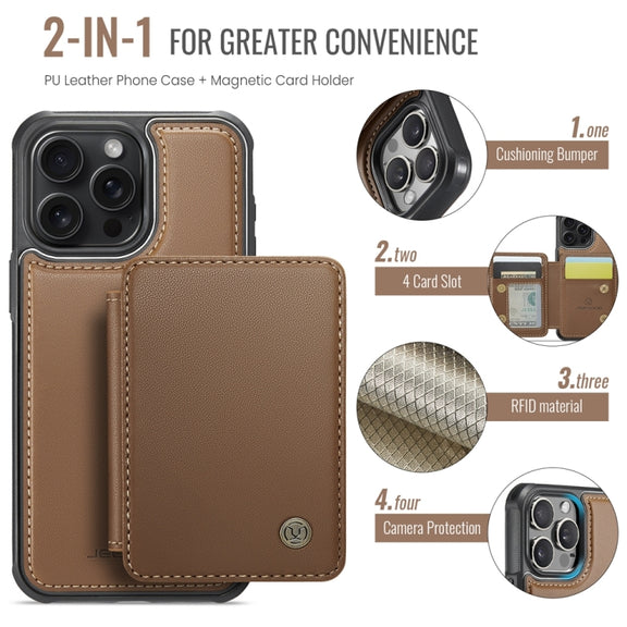 For iPhone 16 Pro Max JEEHOOD J05 Business Magnetic Style RFID Leather Phone Case(Brown)