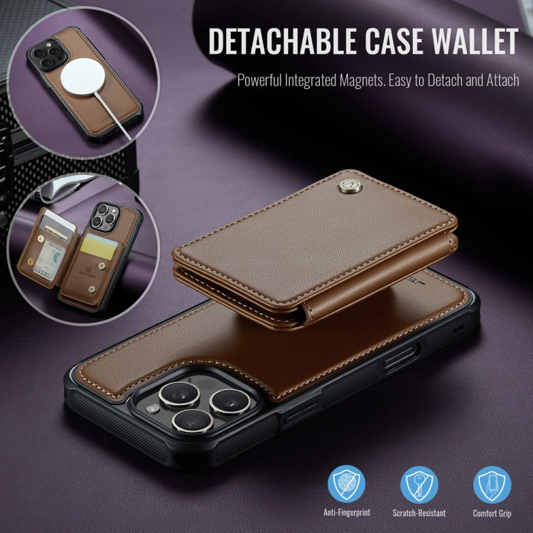For iPhone 16 Pro Max JEEHOOD J05 Business Magnetic Style RFID Leather Phone Case(Brown)