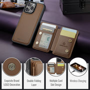 For iPhone 16 Pro Max JEEHOOD J05 Business Magnetic Style RFID Leather Phone Case(Brown)