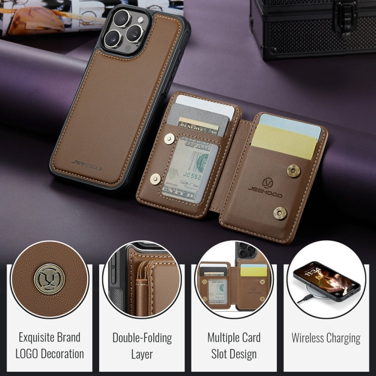 For iPhone 16 Pro Max JEEHOOD J05 Business Magnetic Style RFID Leather Phone Case(Brown)