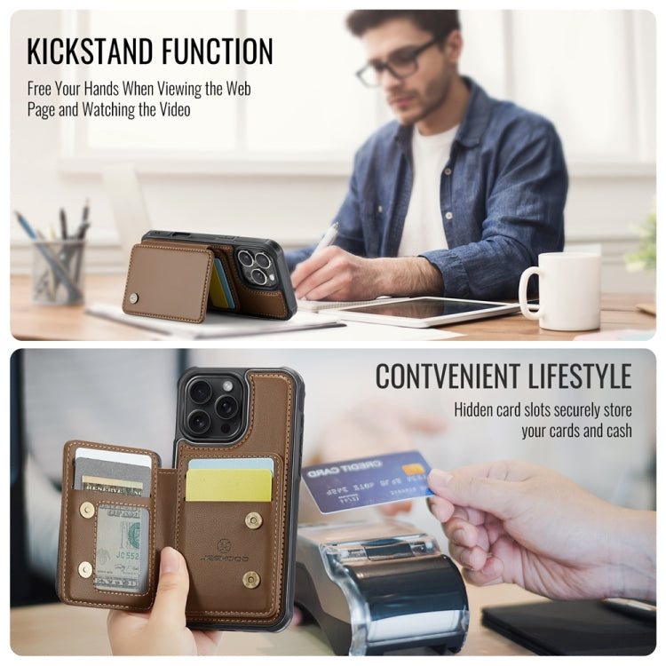 For iPhone 16 Pro Max JEEHOOD J05 Business Magnetic Style RFID Leather Phone Case(Brown)