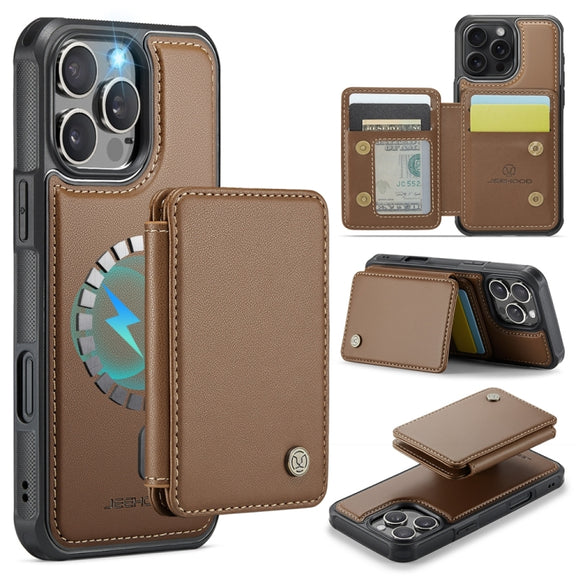 For iPhone 16 Pro Max JEEHOOD J05 Business Magnetic Style RFID Leather Phone Case(Brown)