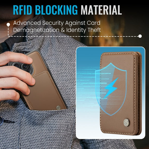 For iPhone 16 Pro Max JEEHOOD J05 Business Magnetic Style RFID Leather Phone Case(Brown)