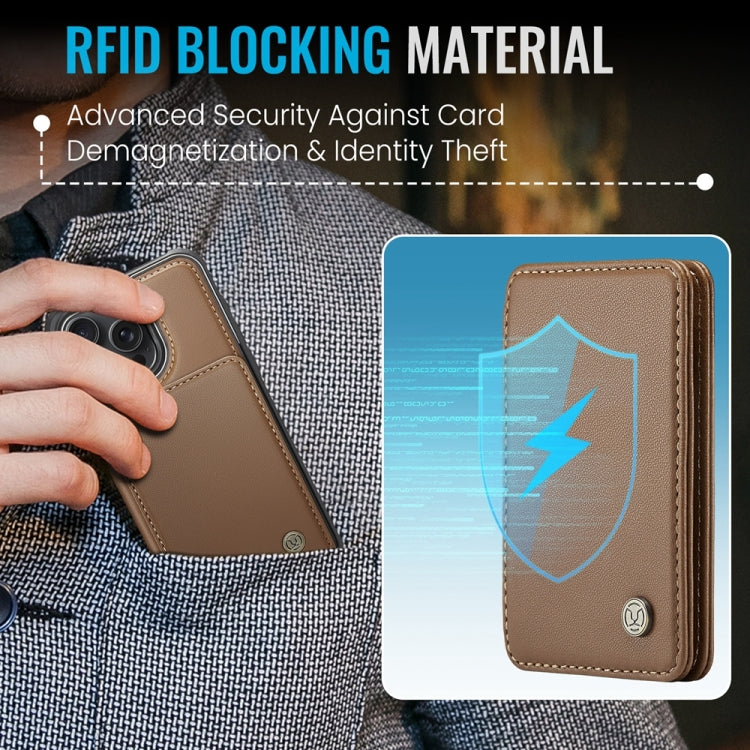 For iPhone 16 Pro Max JEEHOOD J05 Business Magnetic Style RFID Leather Phone Case(Brown)