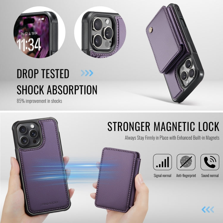 For iPhone 16 Pro JEEHOOD J05 Business Magnetic Style RFID Leather Phone Case(Purple)