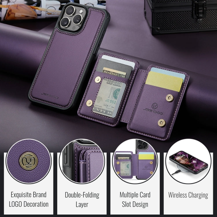 For iPhone 16 Pro JEEHOOD J05 Business Magnetic Style RFID Leather Phone Case(Purple)