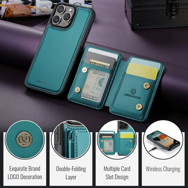 For iPhone 16 Pro JEEHOOD J05 Business Magnetic Style RFID Leather Phone Case(Blue Green)