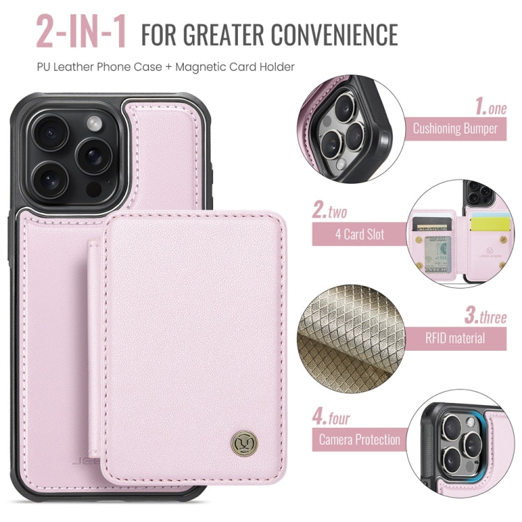 For iPhone 16 Pro JEEHOOD J05 Business Magnetic Style RFID Leather Phone Case(Pink)