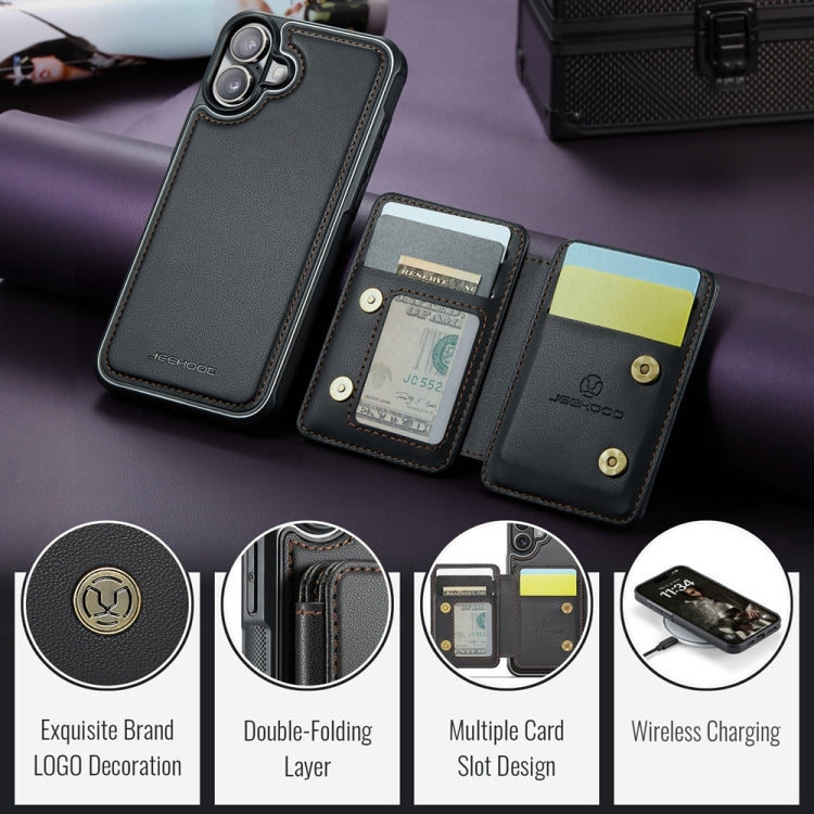 For iPhone 16 Plus JEEHOOD J05 Business Magnetic Style RFID Leather Phone Case(Black)