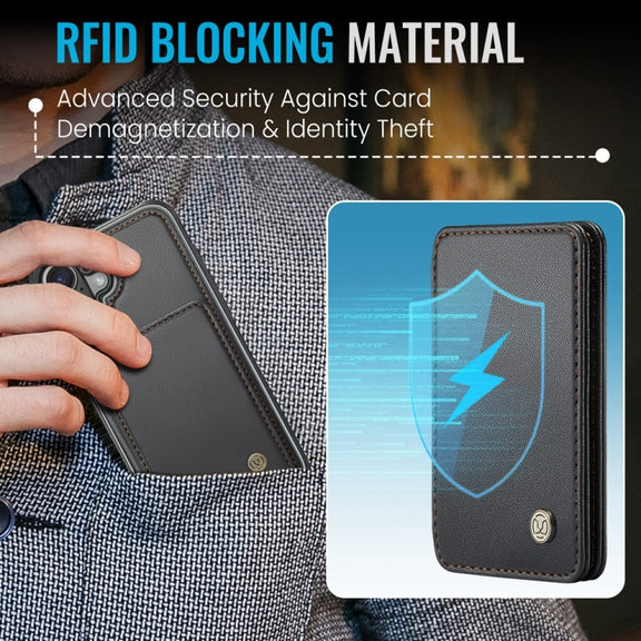 For iPhone 16 Plus JEEHOOD J05 Business Magnetic Style RFID Leather Phone Case(Black)